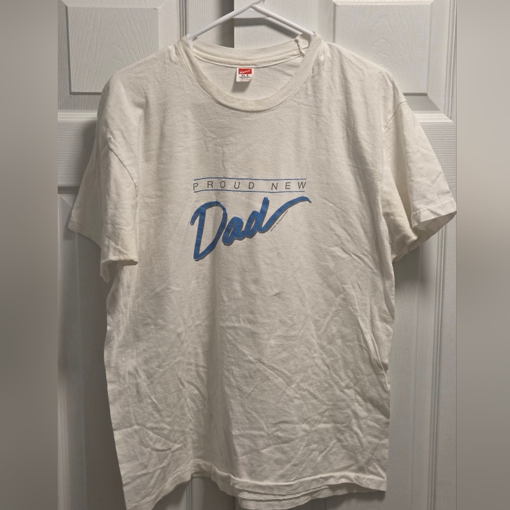 Vintage 1985 Hanes Proud New Dad T-Shirt Size XL 80s